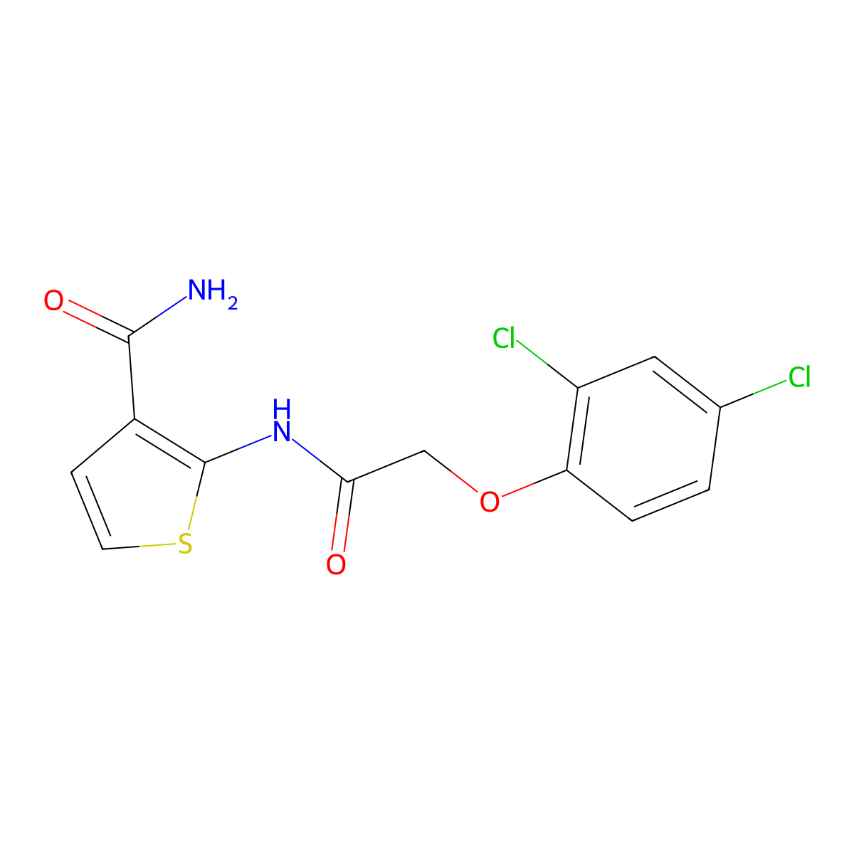 2-(2-(2,4-Dichlorophenoxy)acetamido)thiophene-3-carboxamide molecular structure, CAS 791134-00-4