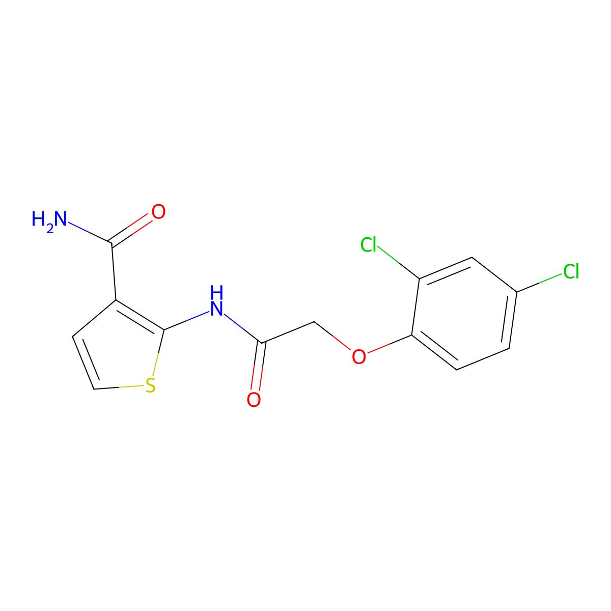 2-(2-(2,4-Dichlorophenoxy)acetamido)thiophene-3-carboxamide molecular structure, CAS 791134-00-4