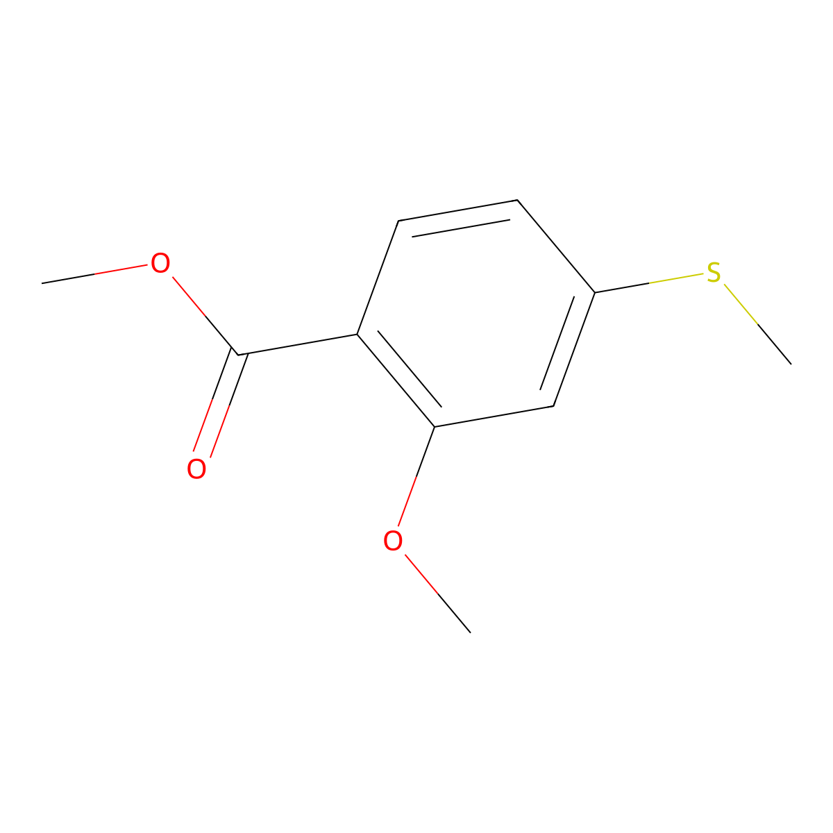 2-Methoxy-4-methylsulfanyl-benzoic acid methyl ester molecular structure, CAS 79128-27-1