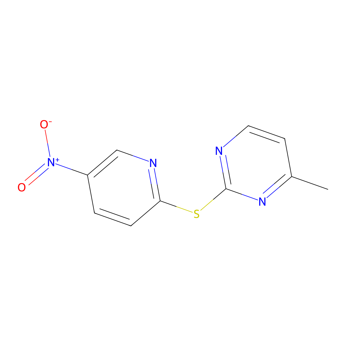4-Methyl-2-[(5-nitro-2-pyridinyl)thio]pyrimidine molecular structure, CAS 79134-18-2