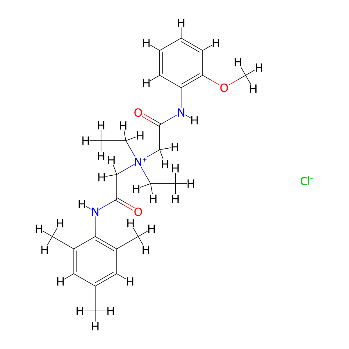 Ethanaminium, N,N-diethyl-N-(2-((2-methoxyphenyl)amino)-2-oxoethyl)-2-oxo-2-((2,4,6-trimethylphenyl)amino)-, chloride molecular structure, CAS 79143-75-2