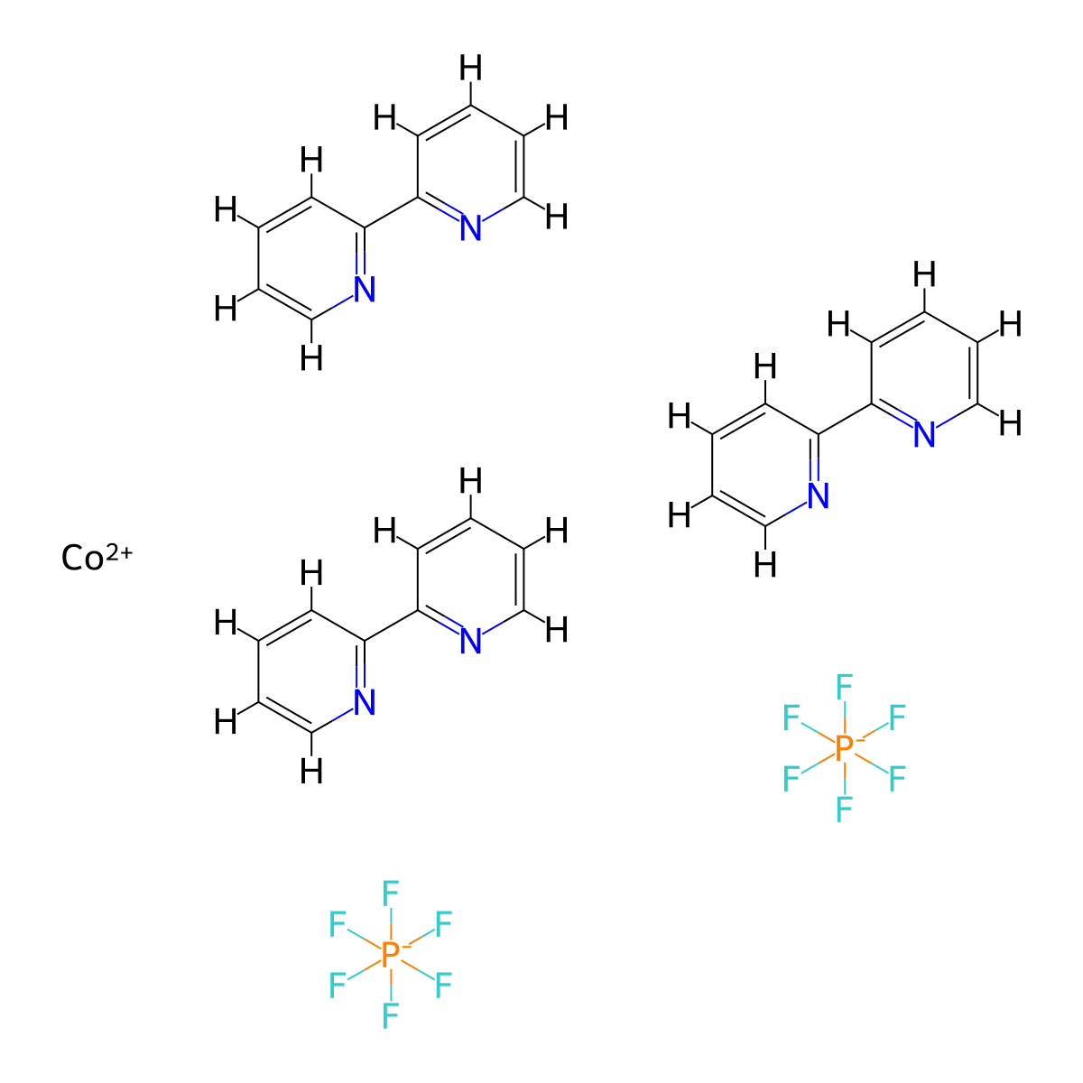 Tris(2,2'-bipyridine)cobalt(II) bis(hexafluorophosphate) , Co(bpy)3(PF6)2 molecular structure, CAS 79151-78-3