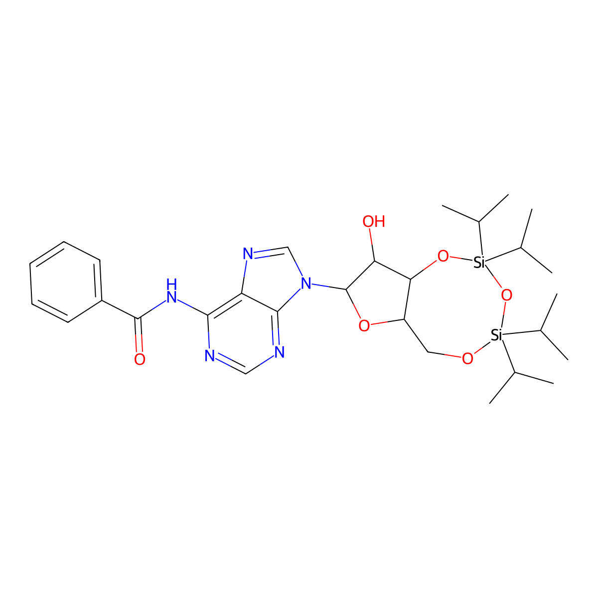 N-(9-((6aR,8R,9R,9aS)-9-Hydroxy-2,2,4,4-tetraisopropyltetrahydro-6H-furo[3,2-f][1,3,5,2,4]trioxadisilocin-8-yl)-9H-purin-6-yl)benzamide molecular structure, CAS 79154-57-7