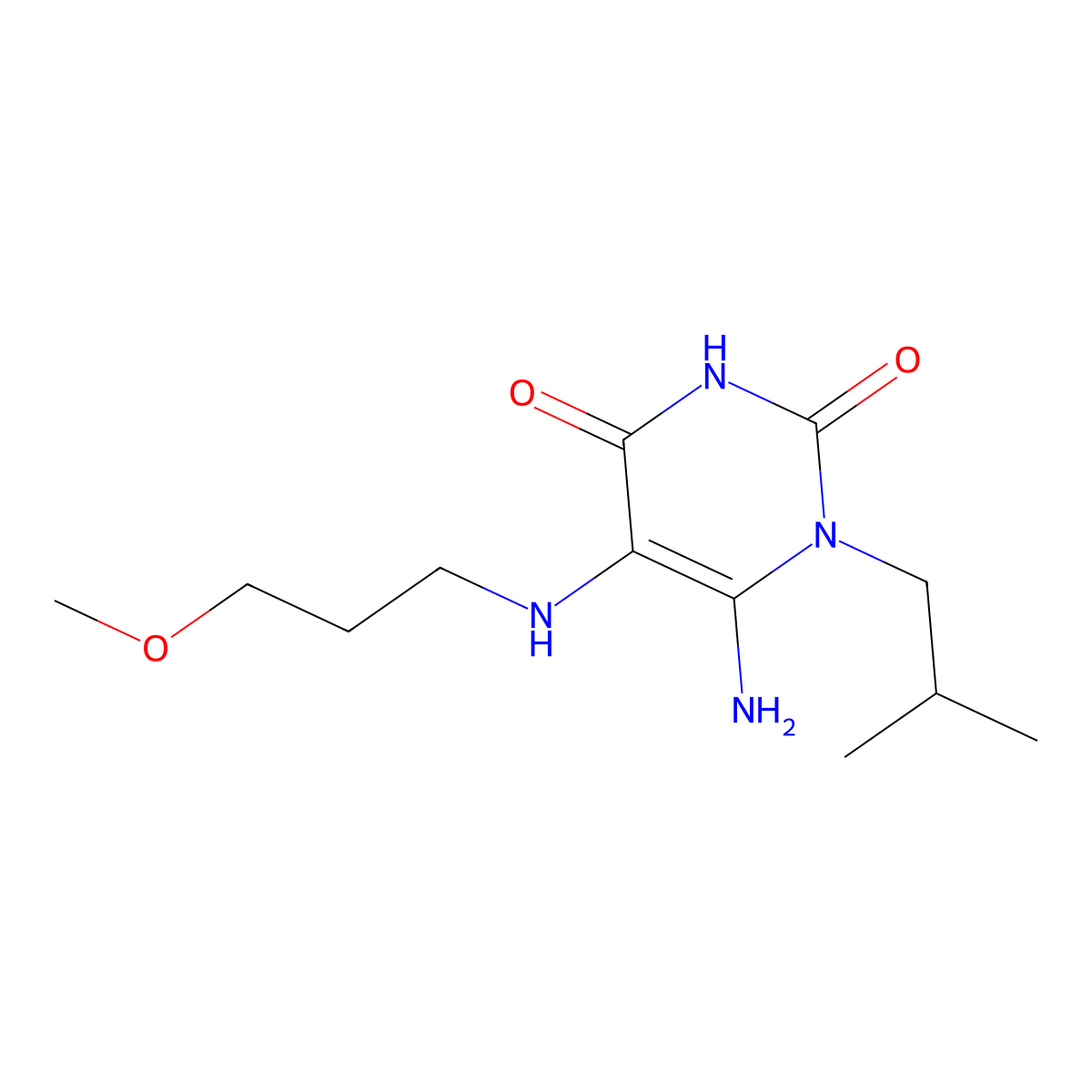 6-Amino-5-[(3-methoxypropyl)amino]-1-(2-methylpropyl)-1,2,3,4-tetrahydropyrimidine-2,4-dione molecular structure, CAS 791600-62-9