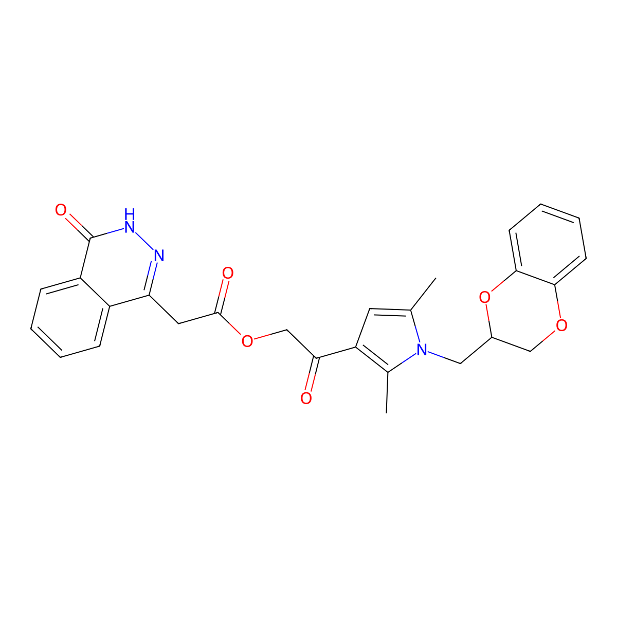2-{1-[(2,3-dihydro-1,4-benzodioxin-2-yl)methyl]-2,5-dimethyl-1H-pyrrol-3-yl}-2-oxoethyl 2-(4-oxo-3,4-dihydrophthalazin-1-yl)acetate molecular structure, CAS 791605-06-6
