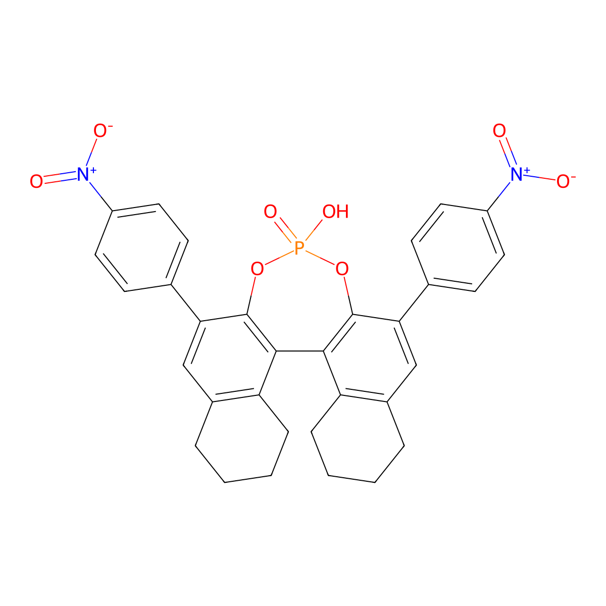 (11bR)-4-Hydroxy-2,6-bis(4-nitrophenyl)-8,9,10,11,12,13,14,15-octahydrodinaphtho[2,1-d:1',2'-f][1,3,2]dioxaphosphepine 4-oxide molecular structure, CAS 791616-68-7