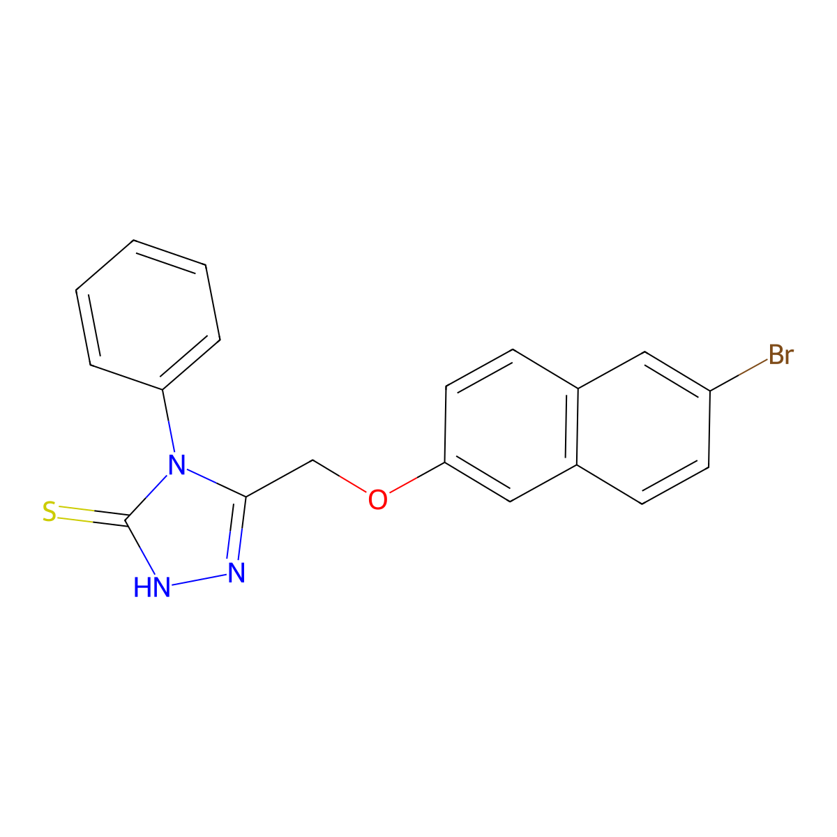 3-[(6-bromonaphthalen-2-yl)oxymethyl]-4-phenyl-1H-1,2,4-triazole-5-thione molecular structure, CAS 791717-24-3