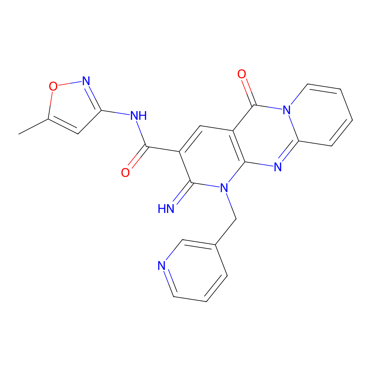 6-Imino-N-(5-methyl-1,2-oxazol-3-yl)-2-oxo-7-(pyridin-3-ylmethyl)-1,7,9-triazatricyclo[8.4.0.03,8]tetradeca-3(8),4,9,11,13-pentaene-5-carboxamide molecular structure, CAS 791786-46-4