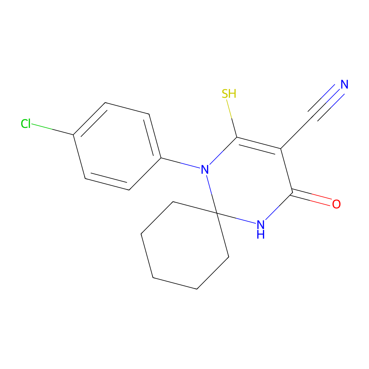 1-(4-Chlorophenyl)-4-oxo-2-sulfanyl-1,5-diazaspiro[5.5]undec-2-ene-3-carbonitrile molecular structure, CAS 791786-48-6
