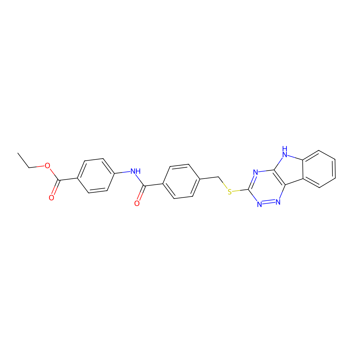 ethyl 4-[[4-(5H-[1,2,4]triazino[5,6-b]indol-3-ylsulfanylmethyl)benzoyl]amino]benzoate molecular structure, CAS 791786-58-8