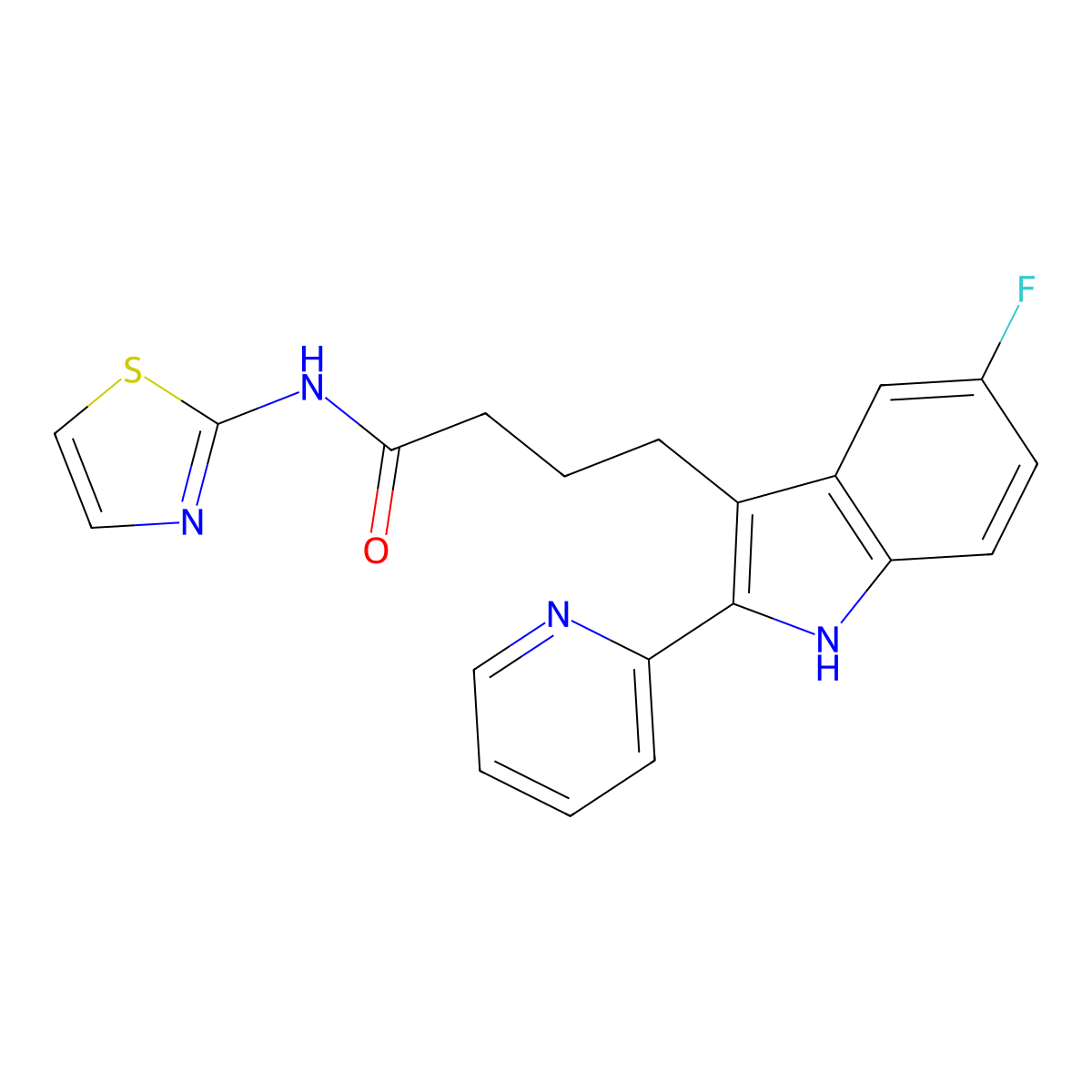 4-(5-fluoro-2-pyridin-2-yl-1H-indol-3-yl)-N-(1,3-thiazol-2-yl)butanamide molecular structure, CAS 791786-63-5