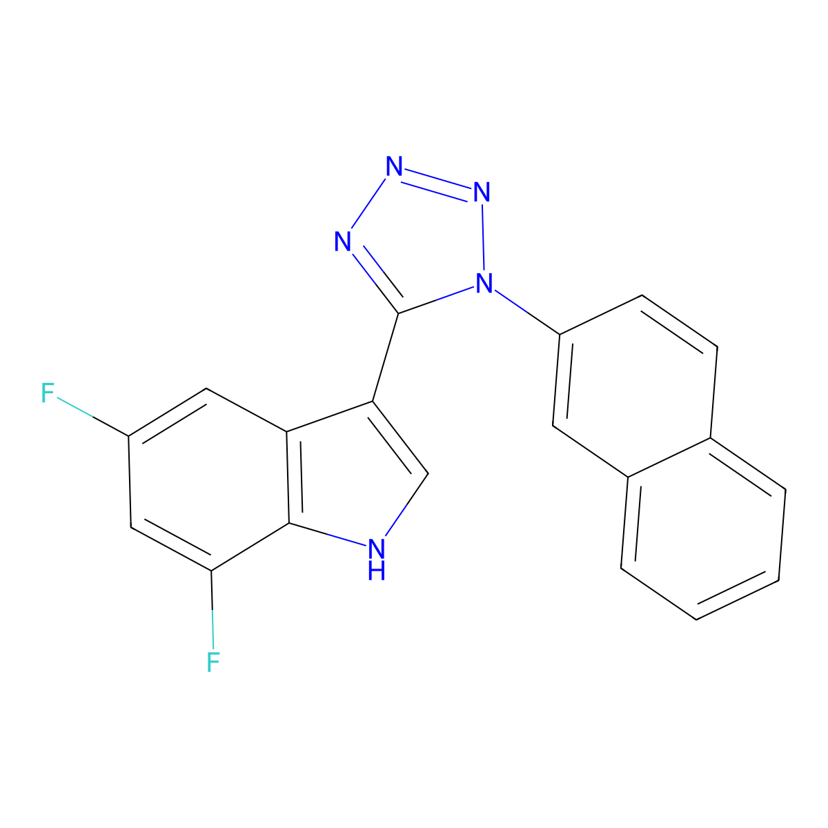 5,7-difluoro-3-[1-(2-naphthyl)-1H-tetraazol-5-yl]-1H-indole molecular structure, CAS 791787-19-4