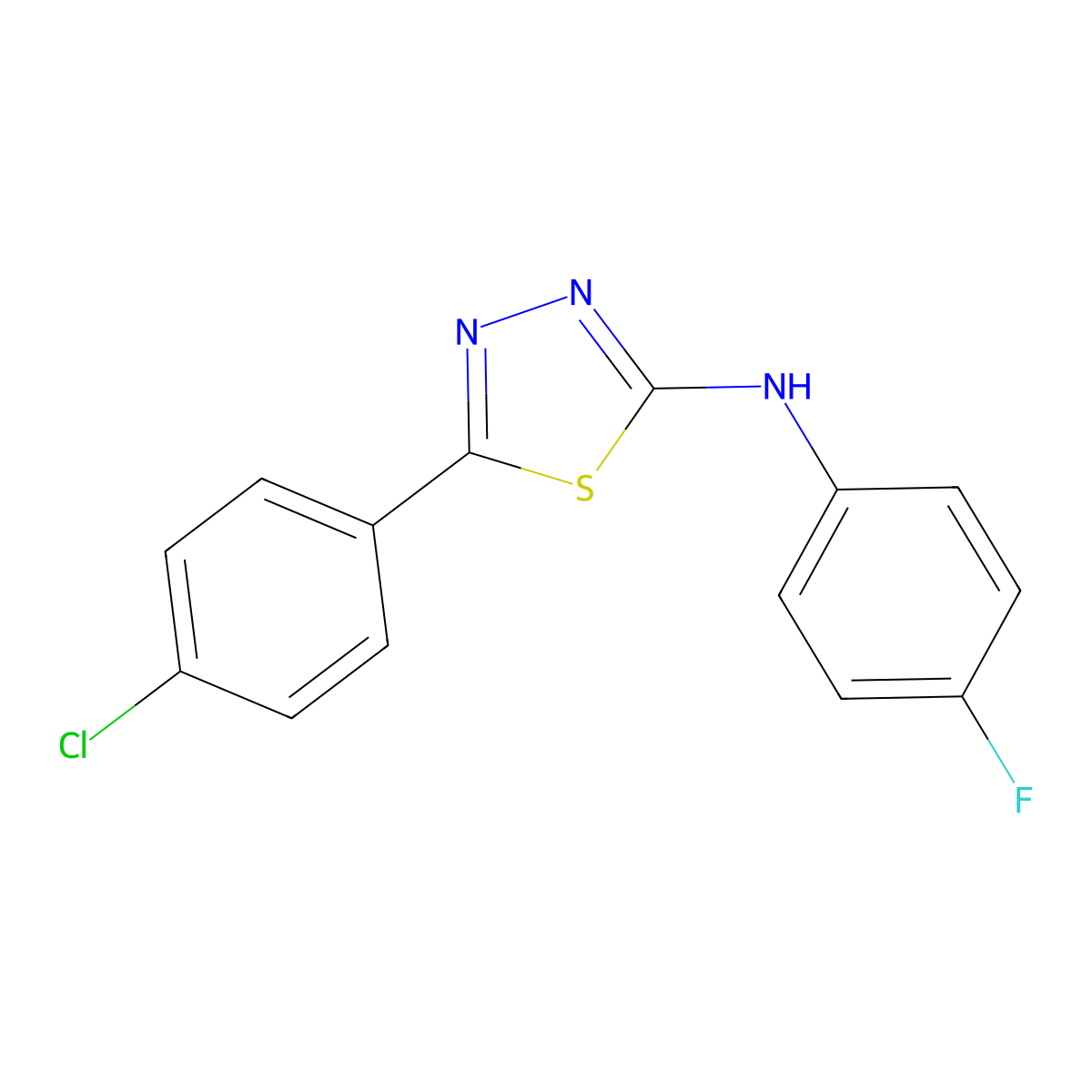 5-(4-chlorophenyl)-N-(4-fluorophenyl)-1,3,4-thiadiazol-2-amine molecular structure, CAS 791788-59-5