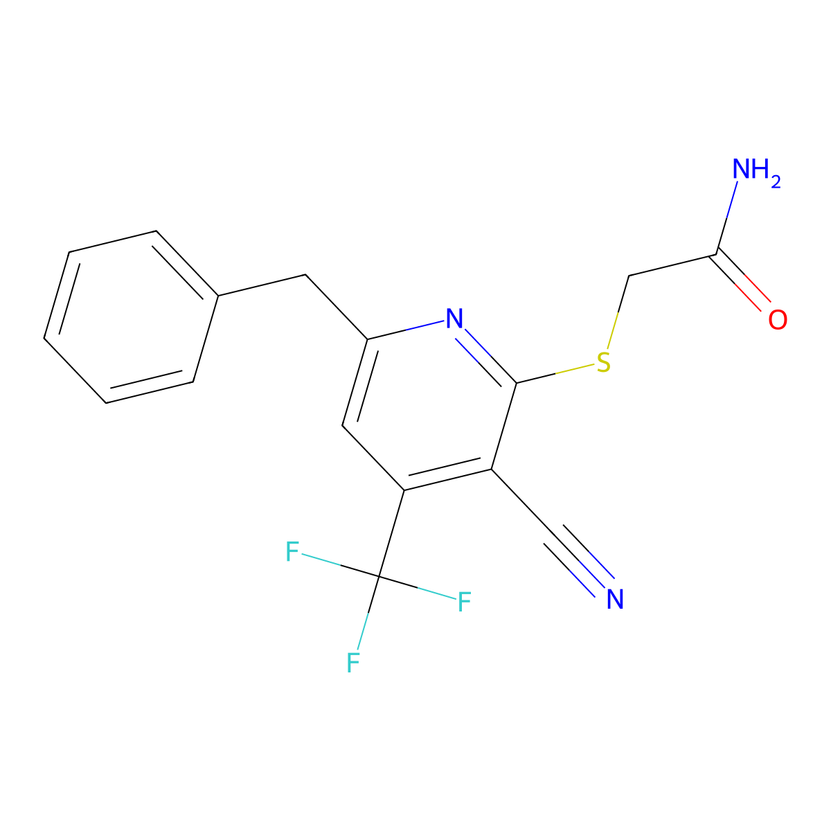 2-{[6-Benzyl-3-cyano-4-(trifluoromethyl)-2-pyridinyl]sulfanyl}acetamide molecular structure, CAS 791789-15-6