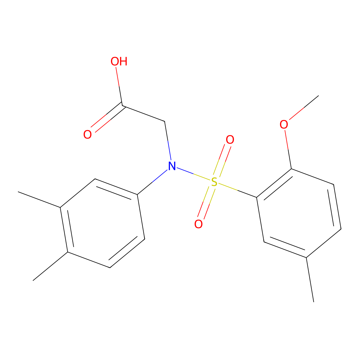 2-(N-(2-methoxy-5-methylphenyl)sulfonyl-3,4-dimethylanilino)acetic acid molecular structure, CAS 791805-19-1