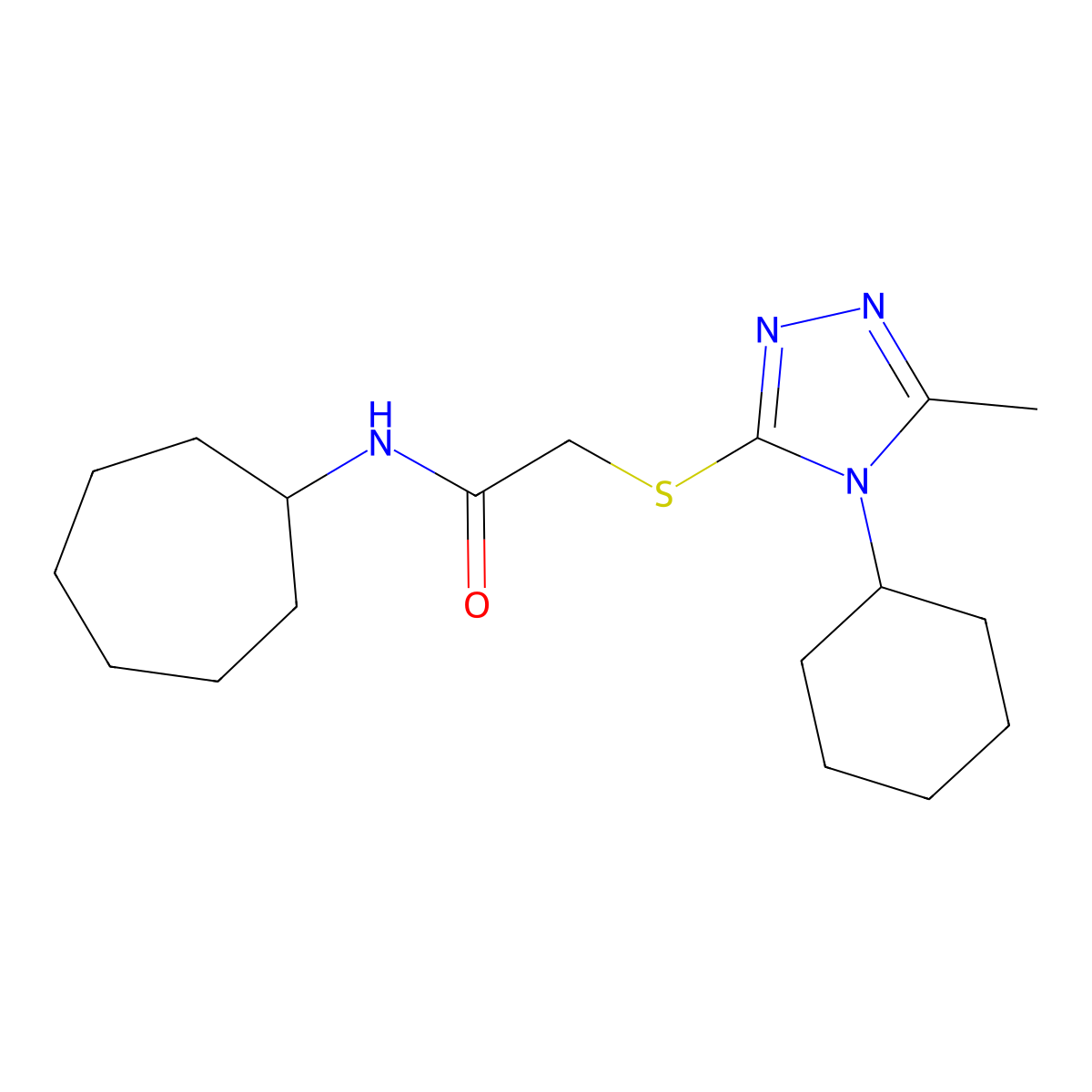 N-cycloheptyl-2-[(4-cyclohexyl-5-methyl-1,2,4-triazol-3-yl)sulfanyl]acetamide molecular structure, CAS 791805-54-4