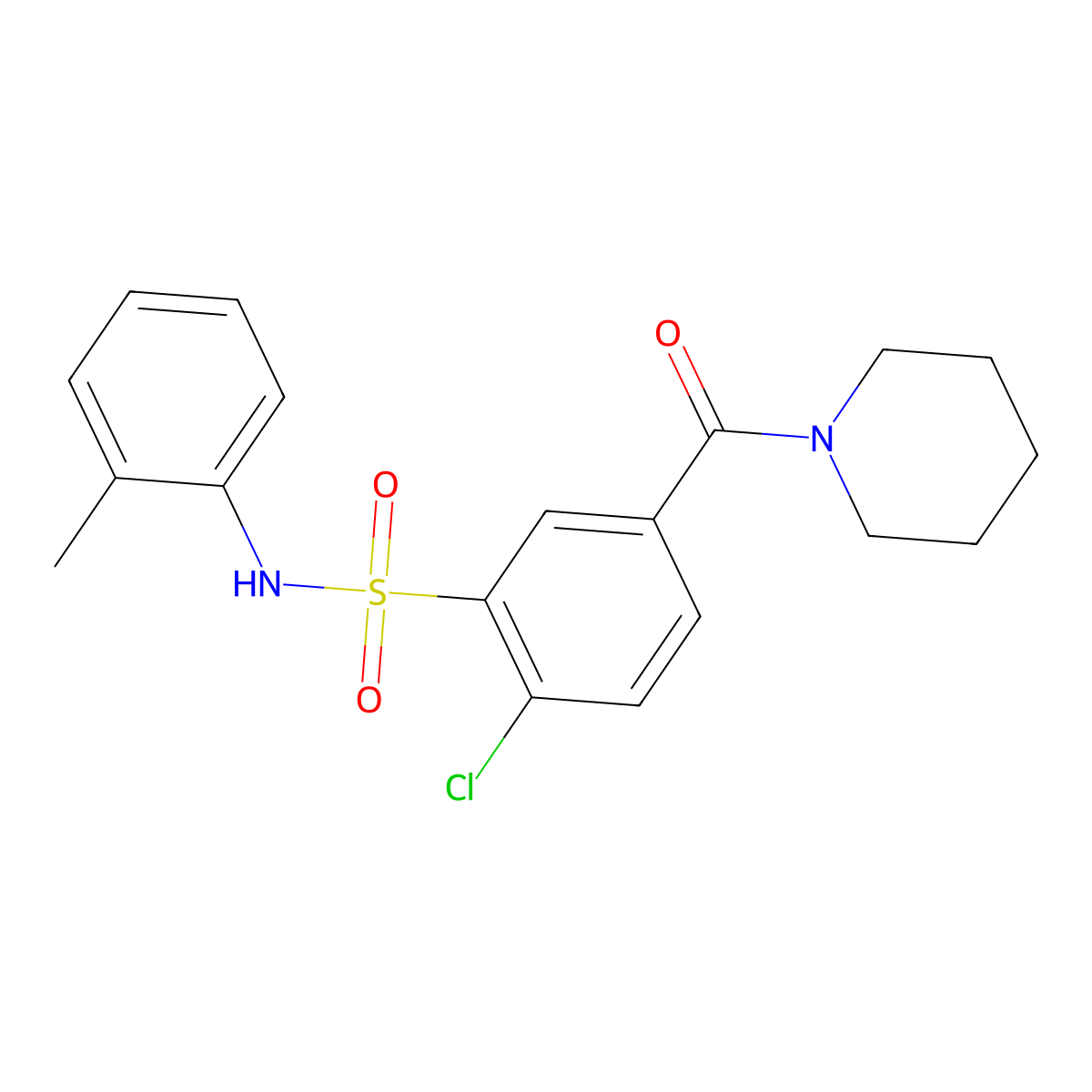 2-chloro-N-(2-methylphenyl)-5-(piperidine-1-carbonyl)benzenesulfonamide molecular structure, CAS 791805-68-0