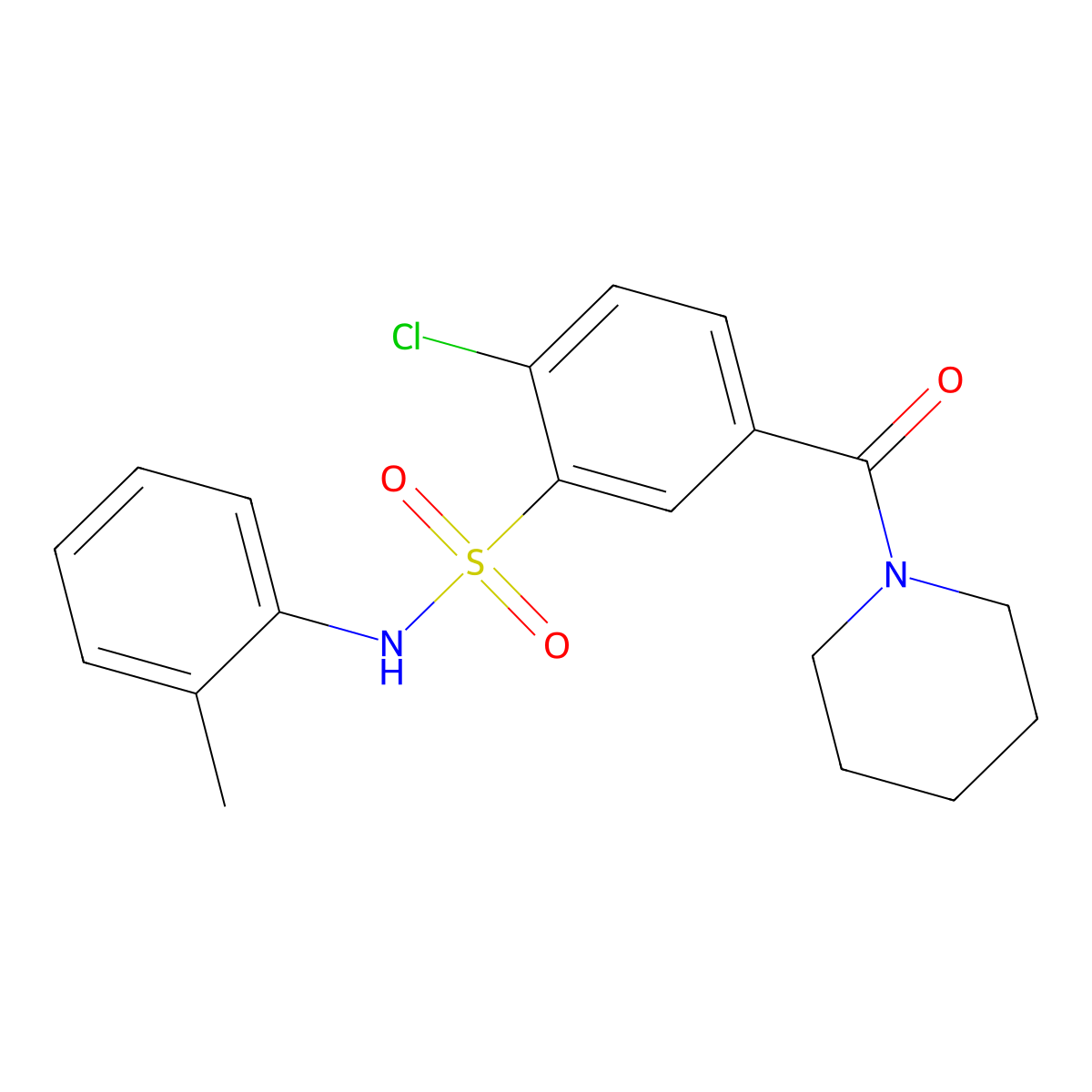 2-chloro-N-(2-methylphenyl)-5-(piperidine-1-carbonyl)benzenesulfonamide molecular structure, CAS 791805-68-0