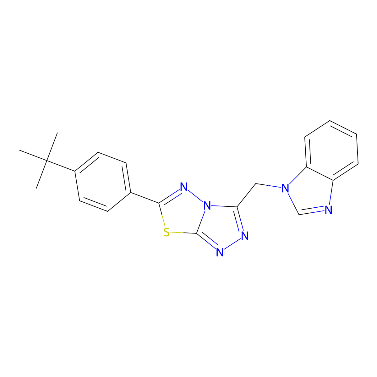 3-(Benzimidazol-1-ylmethyl)-6-(4-tert-butylphenyl)-[1,2,4]triazolo[3,4-b][1,3,4]thiadiazole molecular structure, CAS 791805-91-9