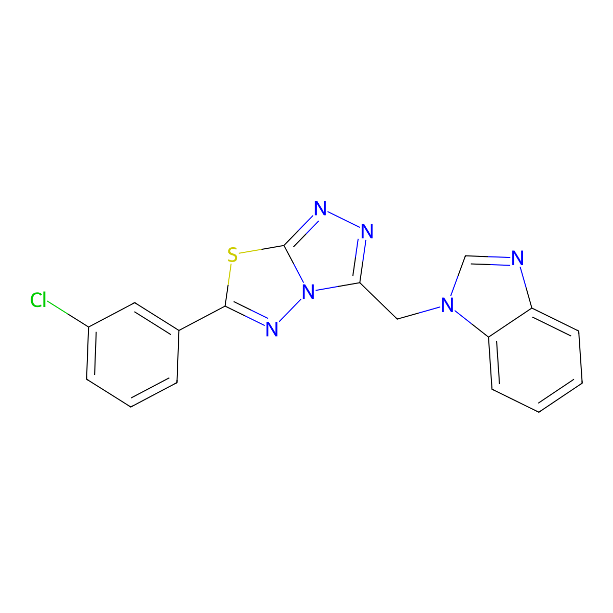 3-(Benzimidazol-1-ylmethyl)-6-(3-chlorophenyl)-[1,2,4]triazolo[3,4-b][1,3,4]thiadiazole molecular structure, CAS 791805-94-2