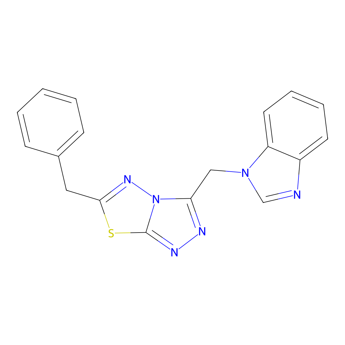 1-[(6-benzyl[1,2,4]triazolo[3,4-b][1,3,4]thiadiazol-3-yl)methyl]-1H-benzimidazole molecular structure, CAS 791806-00-3