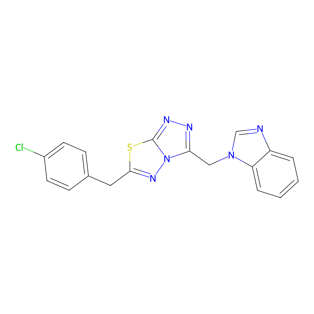 3-(Benzimidazol-1-ylmethyl)-6-[(4-chlorophenyl)methyl]-[1,2,4]triazolo[3,4-b][1,3,4]thiadiazole molecular structure, CAS 791806-01-4