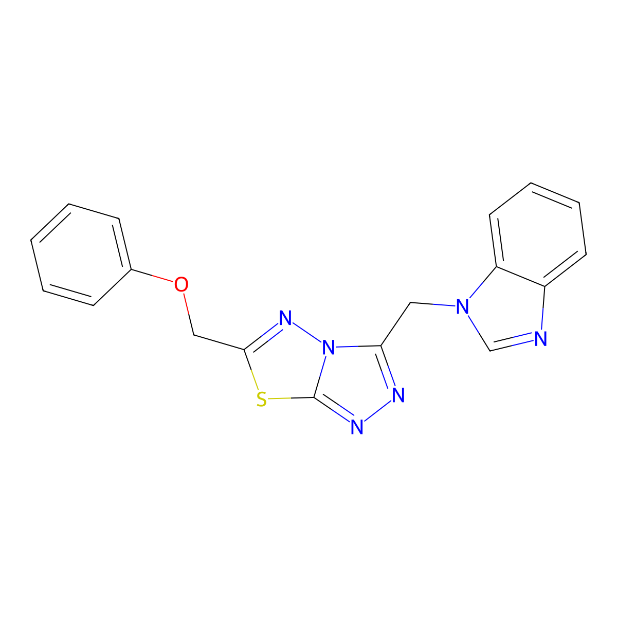 3-(Benzimidazol-1-ylmethyl)-6-(phenoxymethyl)-[1,2,4]triazolo[3,4-b][1,3,4]thiadiazole molecular structure, CAS 791806-03-6