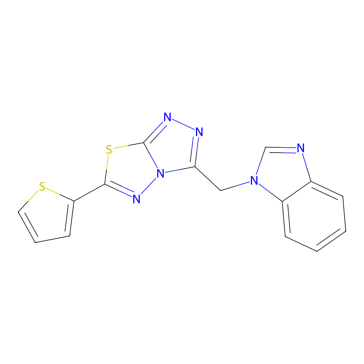 1-{[6-(2-thienyl)[1,2,4]triazolo[3,4-b][1,3,4]thiadiazol-3-yl]methyl}-1H-benzimidazole molecular structure, CAS 791806-10-5