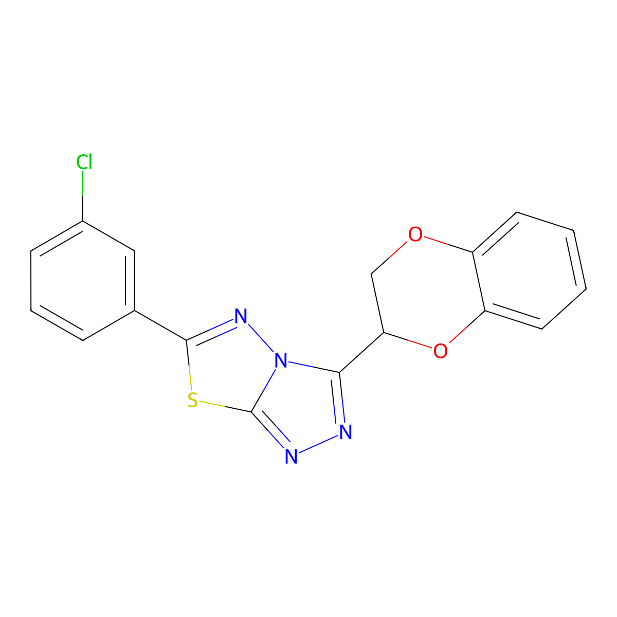 6-(3-Chlorophenyl)-3-(2,3-dihydro-1,4-benzodioxin-2-yl)[1,2,4]triazolo[3,4-b][1,3,4]thiadiazole molecular structure, CAS 791806-15-0