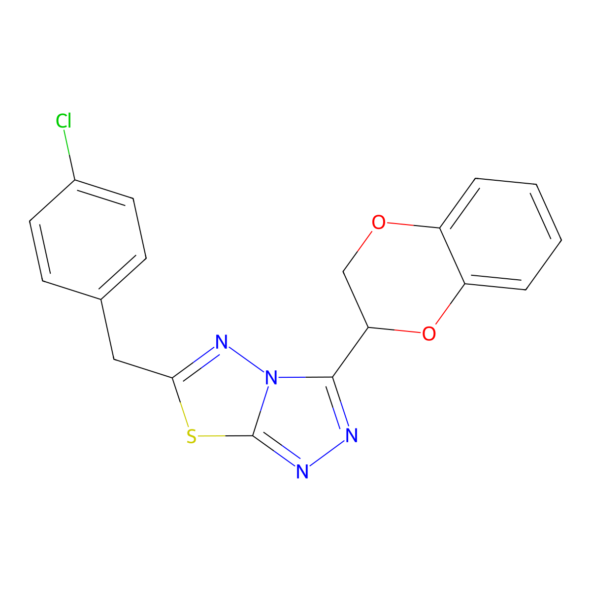 6-(4-Chlorobenzyl)-3-(2,3-dihydro-1,4-benzodioxin-2-yl)[1,2,4]triazolo[3,4-b][1,3,4]thiadiazole molecular structure, CAS 791806-20-7