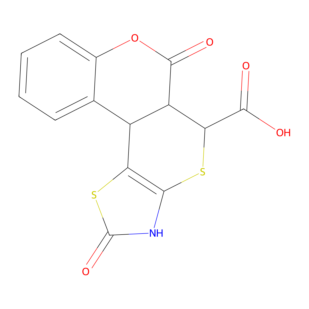6,10-dioxo-7H,9H,11bH,6aH-1,3-thiazolino[5',4'-6,5]thiino[3,4-c]chromane-7-car boxylic acid molecular structure, CAS 791815-38-8