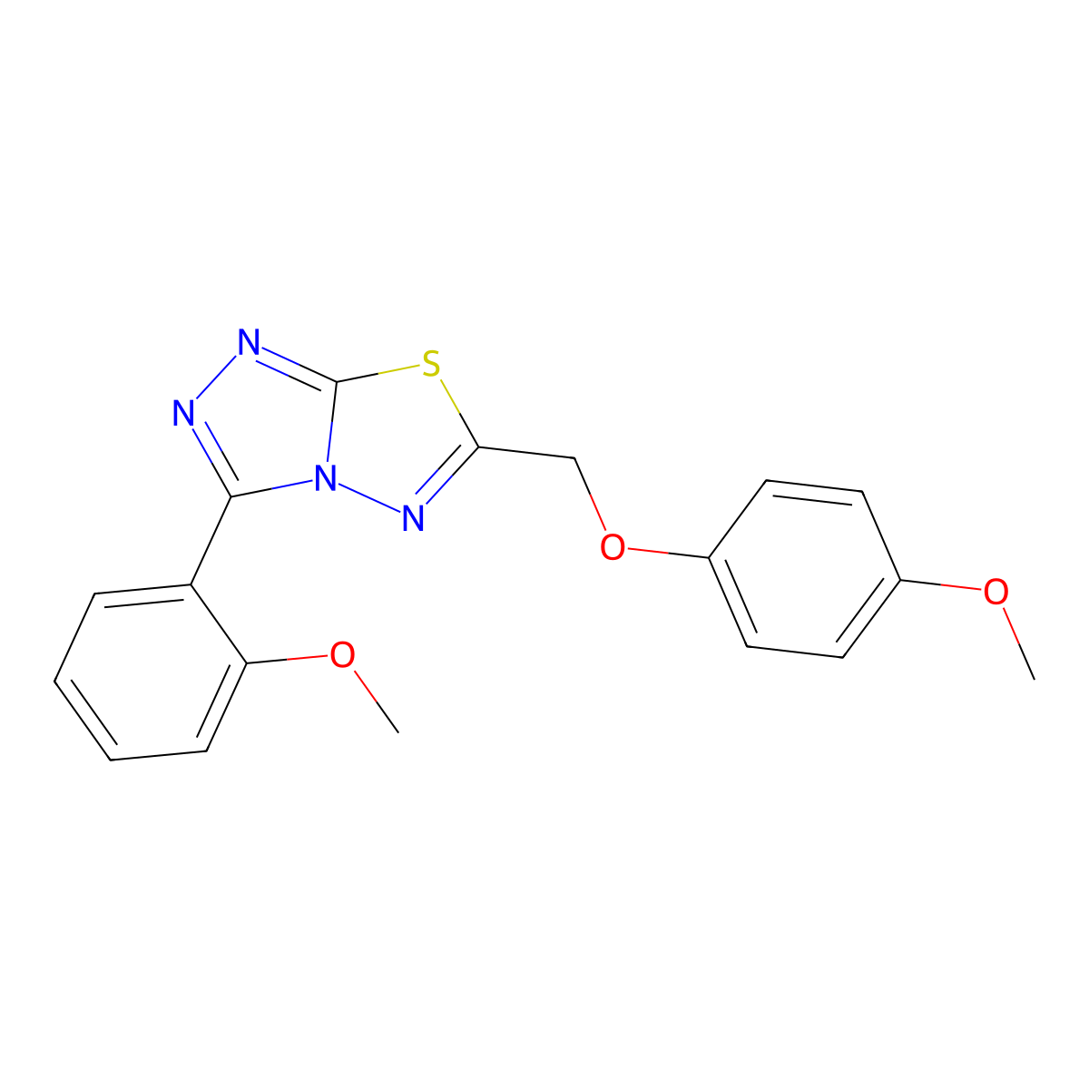 6-[(4-Methoxyphenoxy)methyl]-3-(2-methoxyphenyl)[1,2,4]triazolo[3,4-b][1,3,4]thiadiazole molecular structure, CAS 791824-21-0