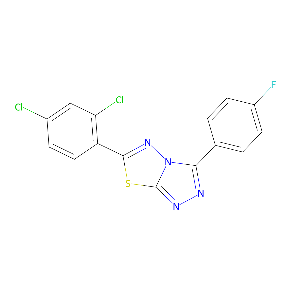 6-(2,4-Dichlorophenyl)-3-(4-fluorophenyl)[1,2,4]triazolo[3,4-b][1,3,4]thiadiazole molecular structure, CAS 791824-25-4