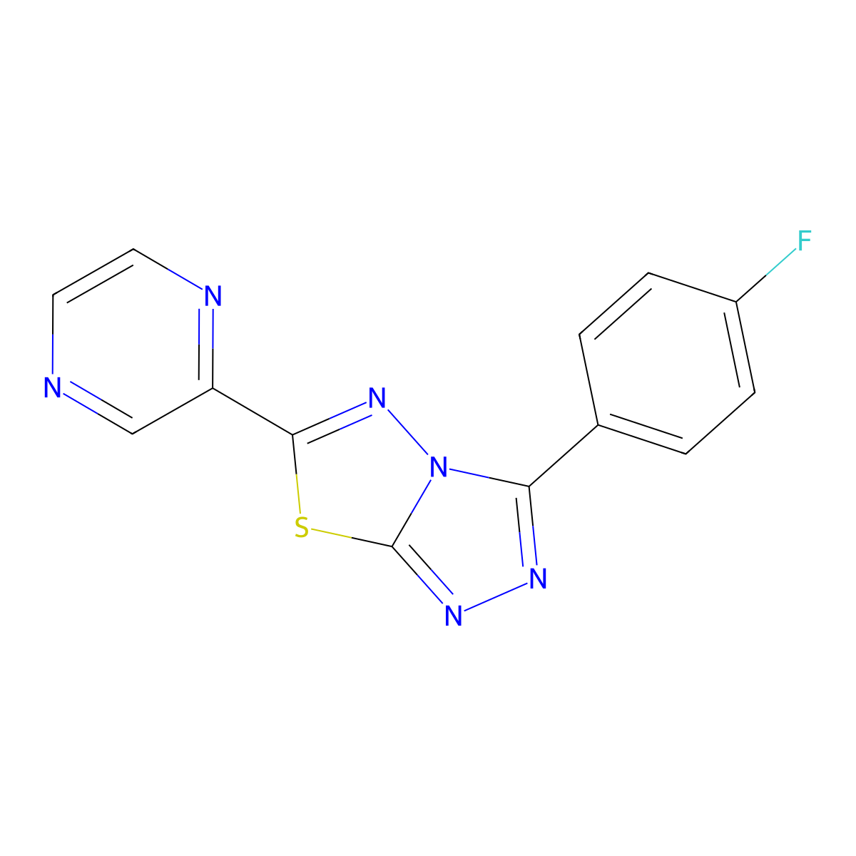 3-(4-Fluorophenyl)-6-pyrazin-2-yl-[1,2,4]triazolo[3,4-b][1,3,4]thiadiazole molecular structure, CAS 791824-36-7