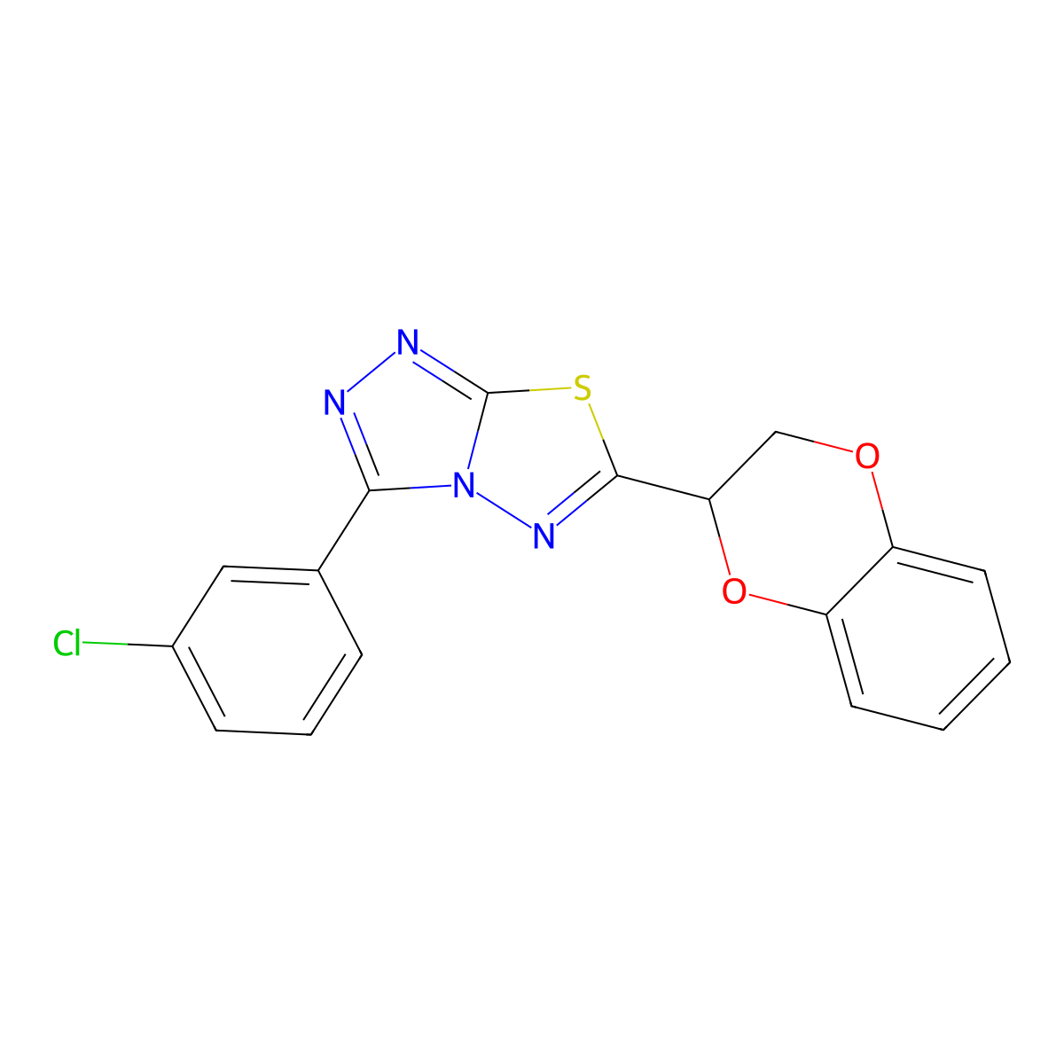 3-(3-Chlorophenyl)-6-(2,3-dihydro-1,4-benzodioxin-2-yl)[1,2,4]triazolo[3,4-b][1,3,4]thiadiazole molecular structure, CAS 791824-43-6