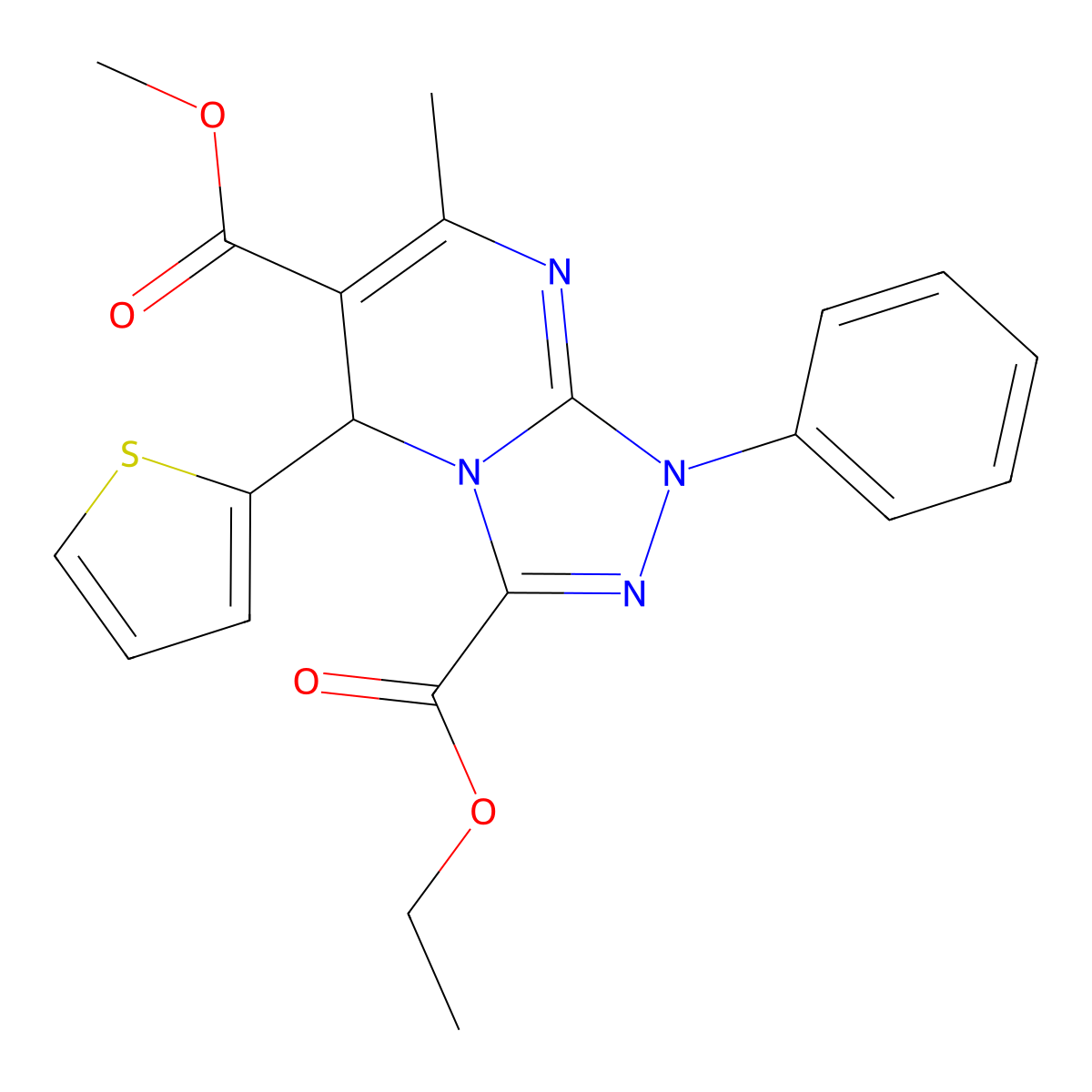 3-Ethyl 6-methyl 7-methyl-1-phenyl-5-(2-thienyl)-1,5-dihydro[1,2,4]triazolo[4,3-a]pyrimidine-3,6-dicarboxylate molecular structure, CAS 791824-69-6