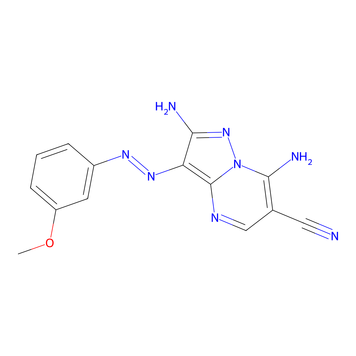 2,7-Diamino-3-[(3-methoxyphenyl)diazenyl]pyrazolo[1,5-a]pyrimidine-6-carbonitrile molecular structure, CAS 791826-37-4