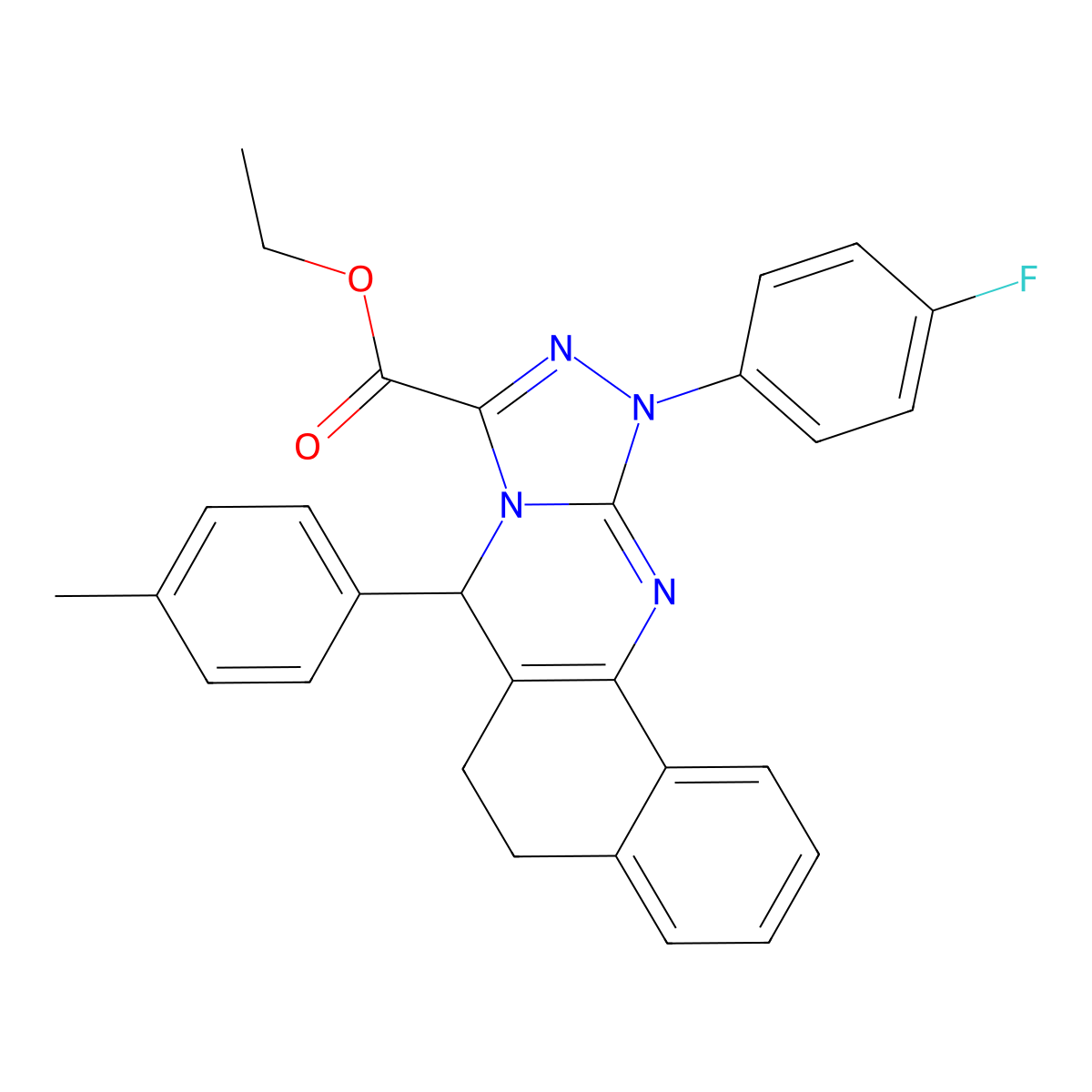 Ethyl 11-(4-fluorophenyl)-7-(4-methylphenyl)-5,6,7,11-tetrahydrobenzo[h][1,2,4]triazolo[3,4-b]quinazoline-9-carboxylate molecular structure, CAS 791829-23-7