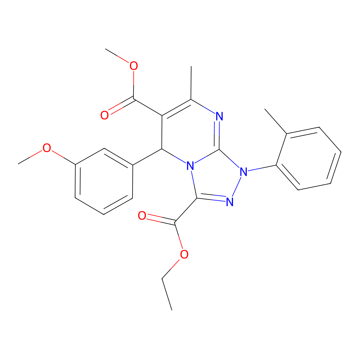 3-Ethyl 6-methyl 5-(3-methoxyphenyl)-7-methyl-1-(2-methylphenyl)-1,5-dihydro[1,2,4]triazolo[4,3-a]pyrimidine-3,6-dicarboxylate molecular structure, CAS 791829-27-1