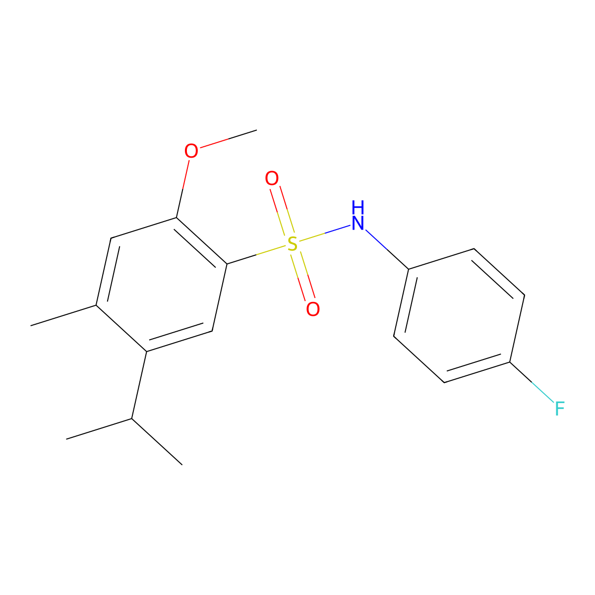 N-(4-fluorophenyl)-2-methoxy-4-methyl-5-(propan-2-yl)benzene-1-sulfonamide molecular structure, CAS 791843-95-3