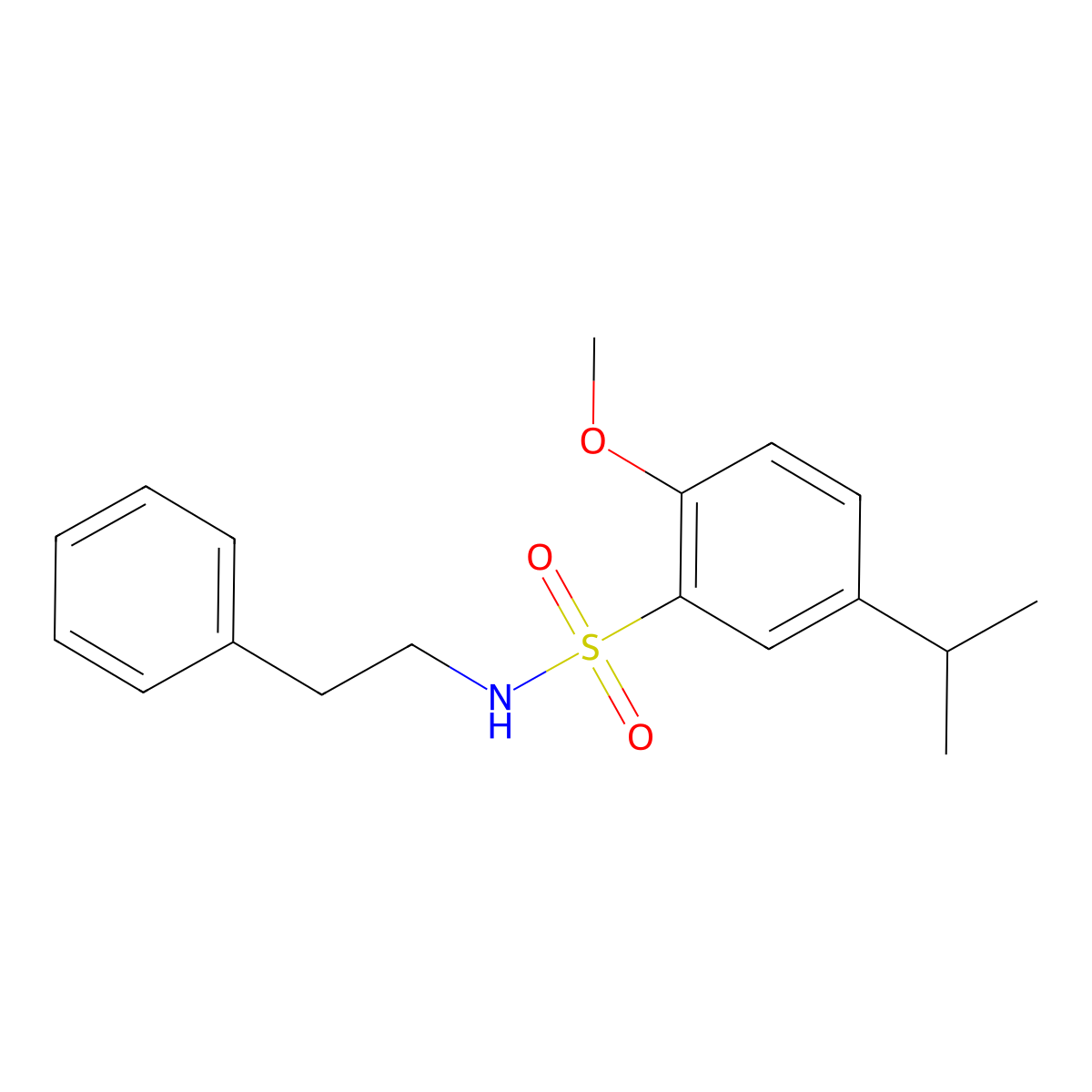 5-isopropyl-2-methoxy-N-(2-phenylethyl)benzenesulfonamide molecular structure, CAS 791844-19-4