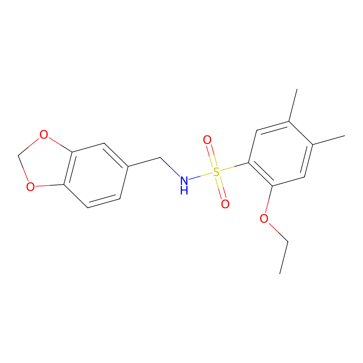 N-(1,3-benzodioxol-5-ylmethyl)-2-ethoxy-4,5-dimethylbenzenesulfonamide molecular structure, CAS 791844-22-9