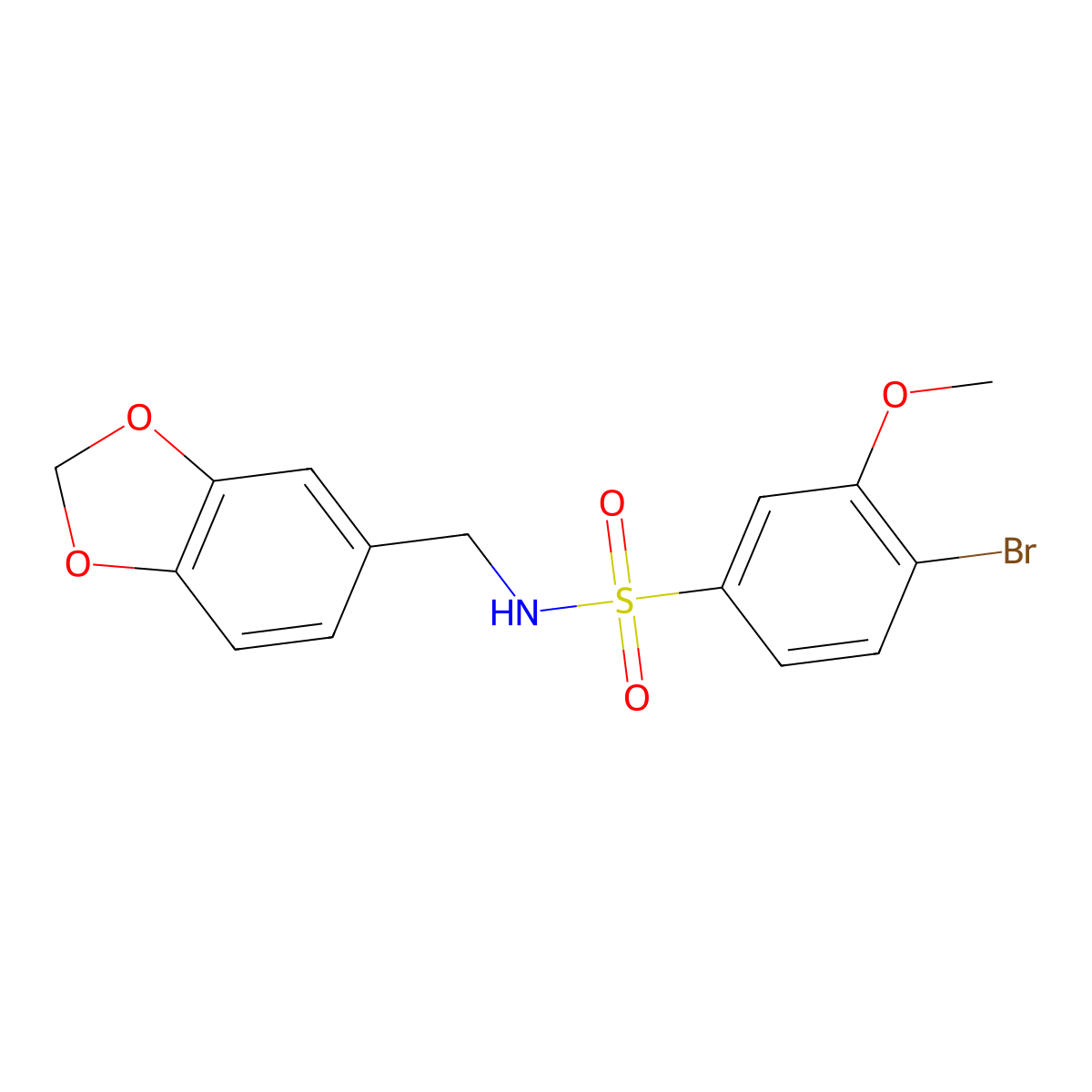 N-(1,3-benzodioxol-5-ylmethyl)-4-bromo-3-methoxybenzenesulfonamide molecular structure, CAS 791844-23-0
