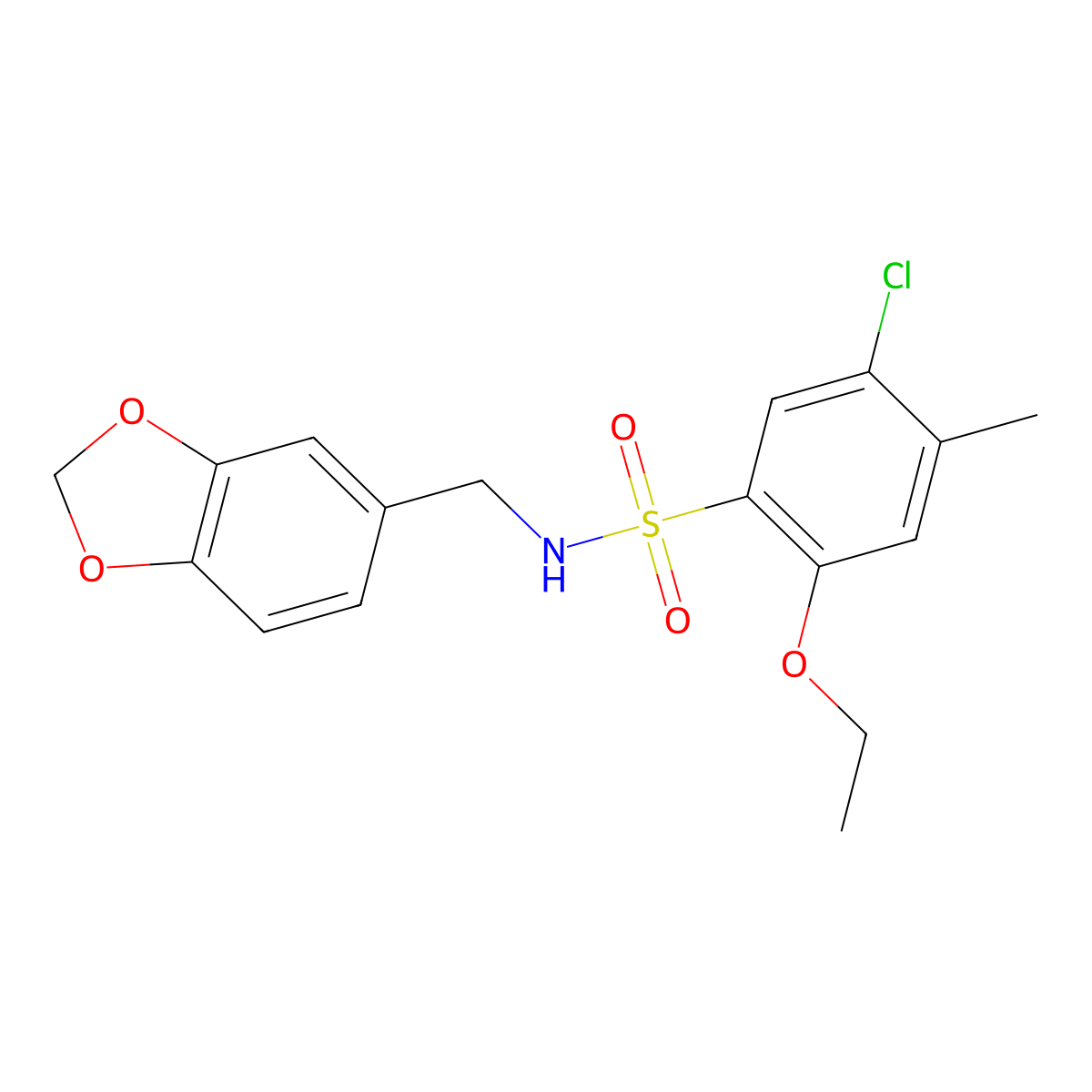 N-(1,3-benzodioxol-5-ylmethyl)-5-chloro-2-ethoxy-4-methylbenzenesulfonamide molecular structure, CAS 791844-25-2