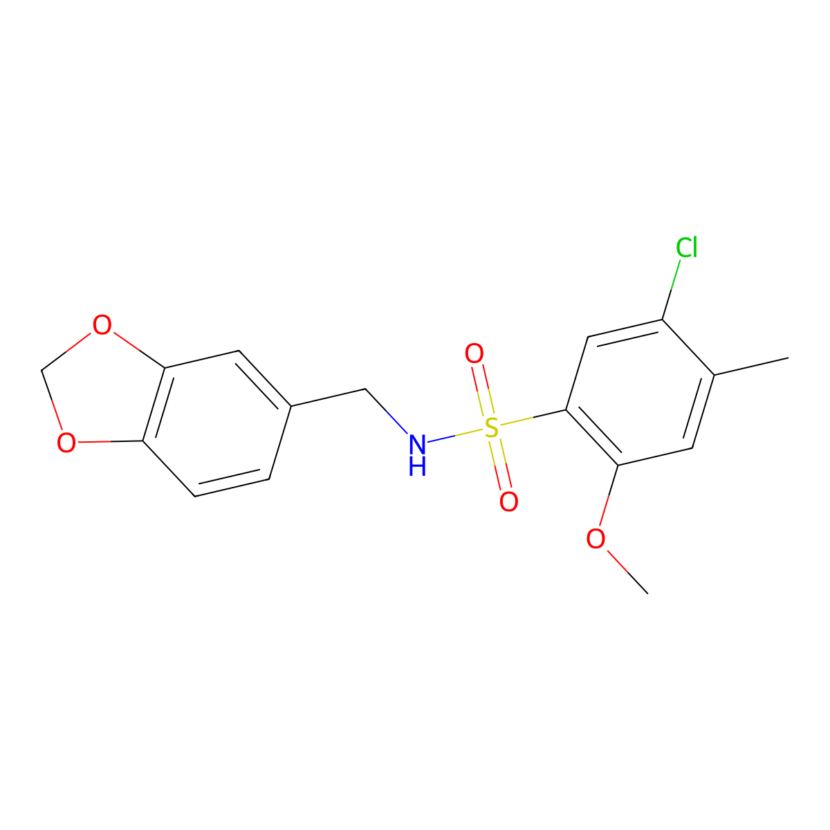 N-(1,3-benzodioxol-5-ylmethyl)-5-chloro-2-methoxy-4-methylbenzenesulfonamide molecular structure, CAS 791844-26-3
