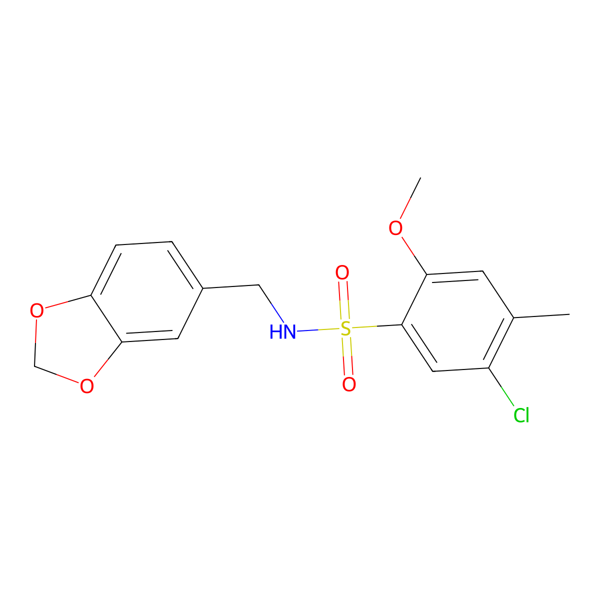 N-(1,3-benzodioxol-5-ylmethyl)-5-chloro-2-methoxy-4-methylbenzenesulfonamide molecular structure, CAS 791844-26-3