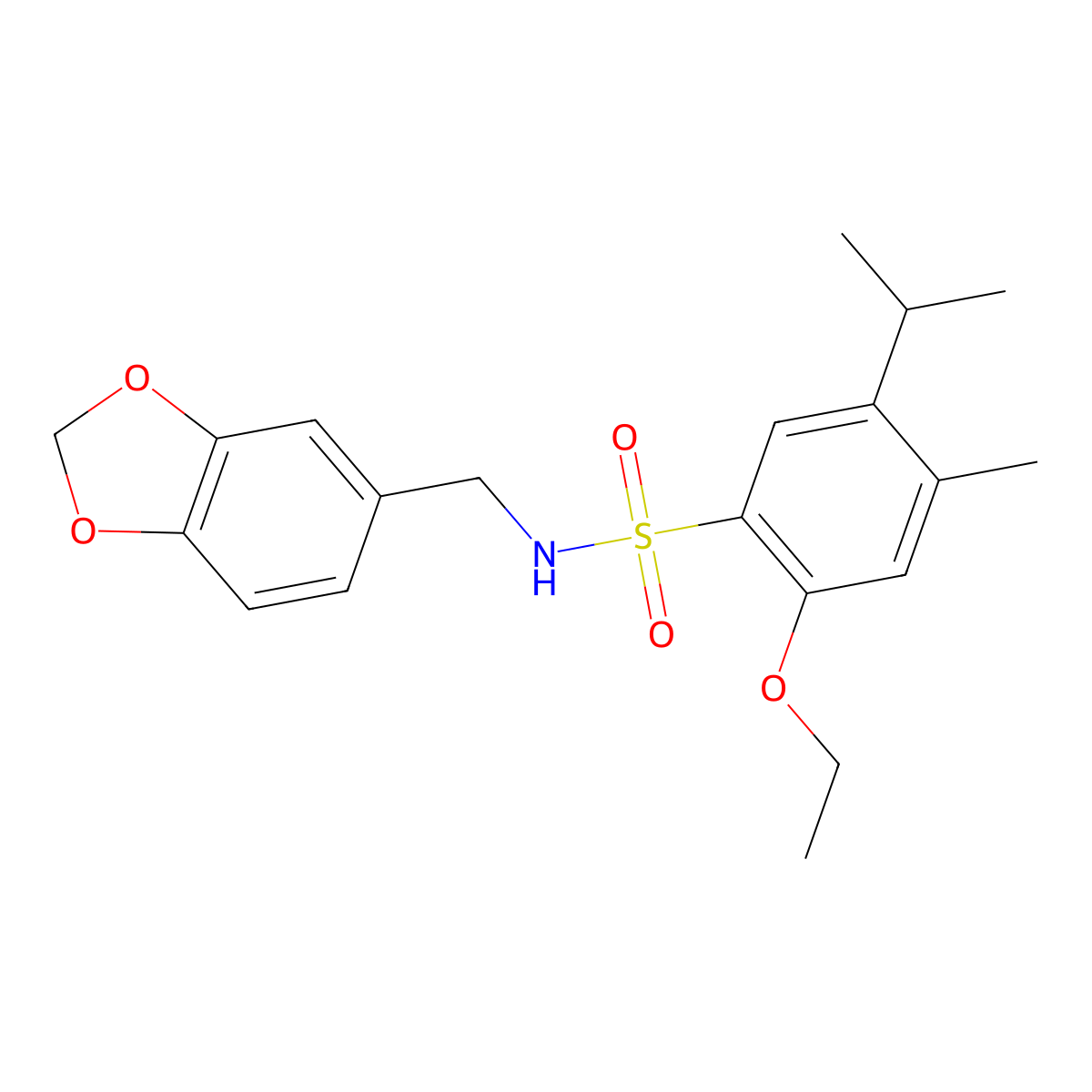 N-(1,3-benzodioxol-5-ylmethyl)-2-ethoxy-5-isopropyl-4-methylbenzenesulfonamide molecular structure, CAS 791844-29-6