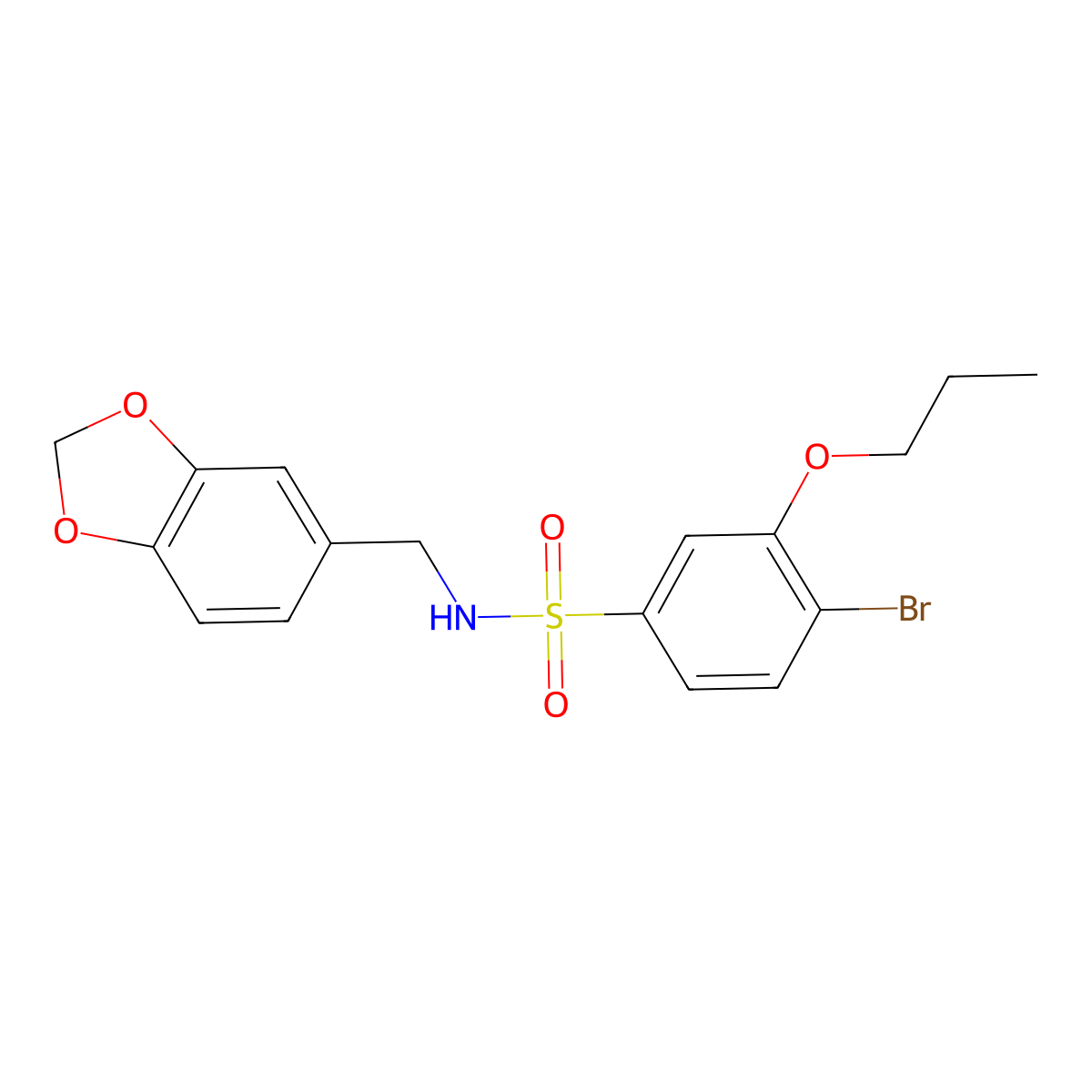 N-(1,3-benzodioxol-5-ylmethyl)-4-bromo-3-propoxybenzenesulfonamide molecular structure, CAS 791844-31-0