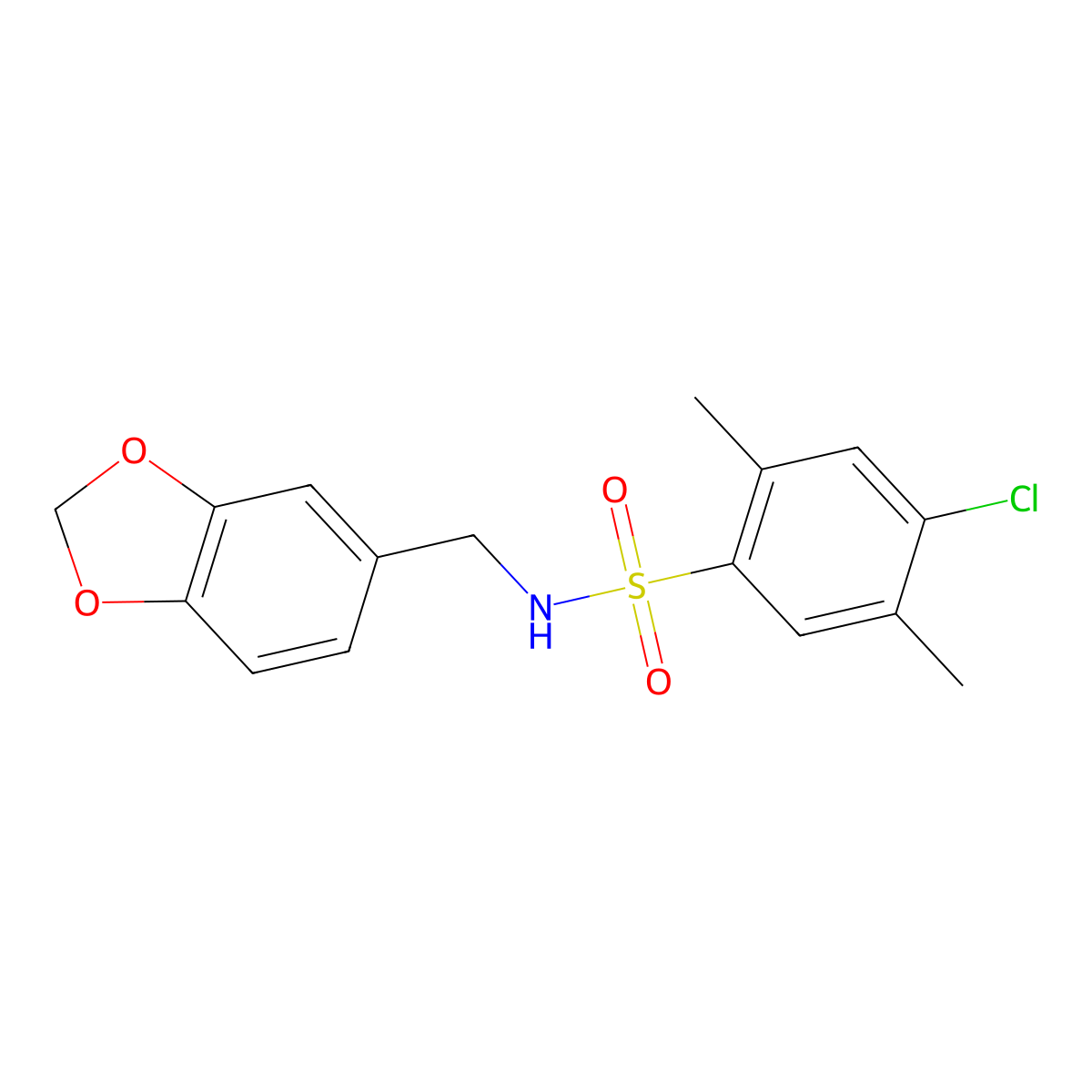 N-(1,3-benzodioxol-5-ylmethyl)-4-chloro-2,5-dimethylbenzenesulfonamide molecular structure, CAS 791844-32-1