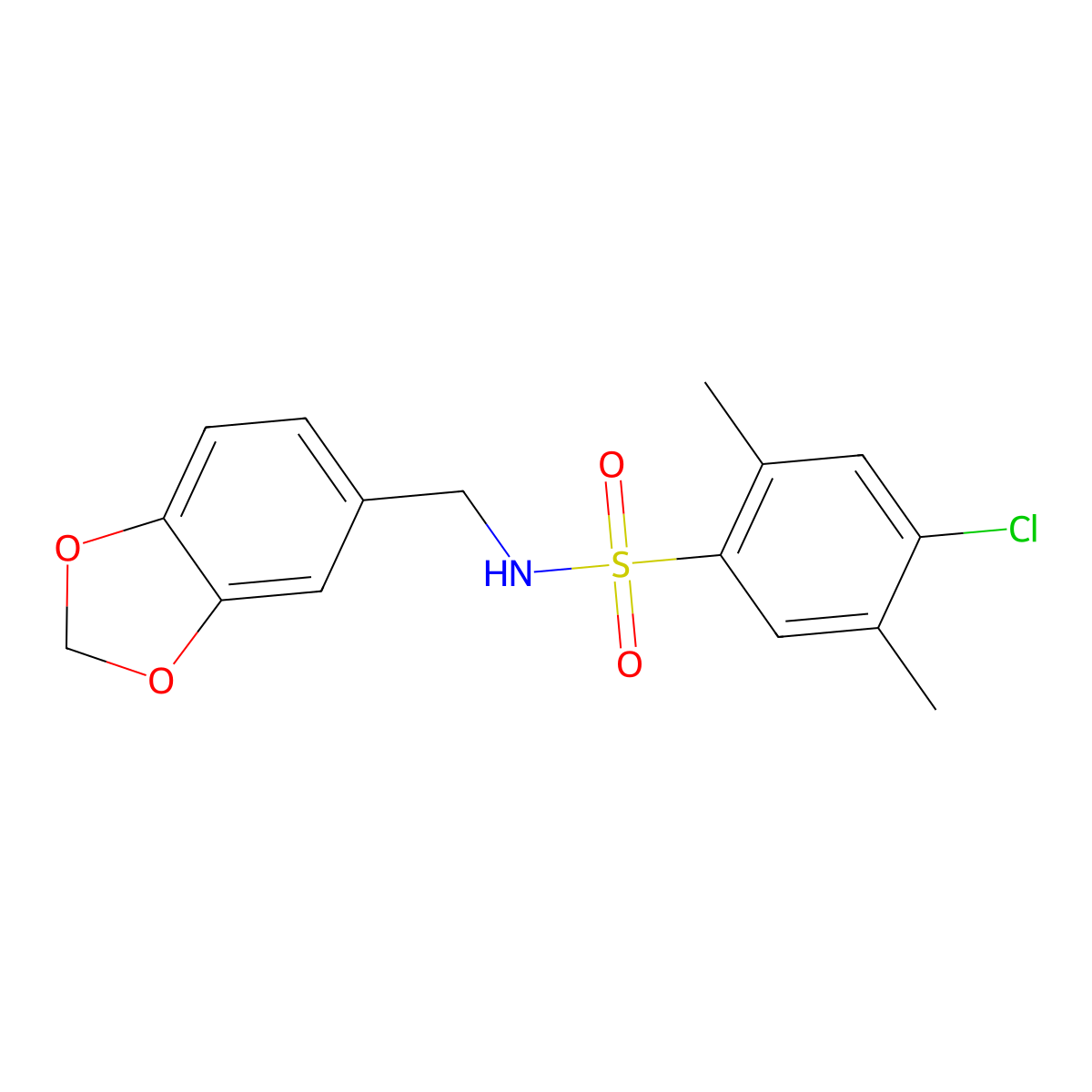 N-(1,3-benzodioxol-5-ylmethyl)-4-chloro-2,5-dimethylbenzenesulfonamide molecular structure, CAS 791844-32-1